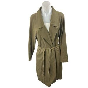 Vero Moda Women's Green Belted Tie Waist Collar Long Sleeve Trench Coat Jacket L